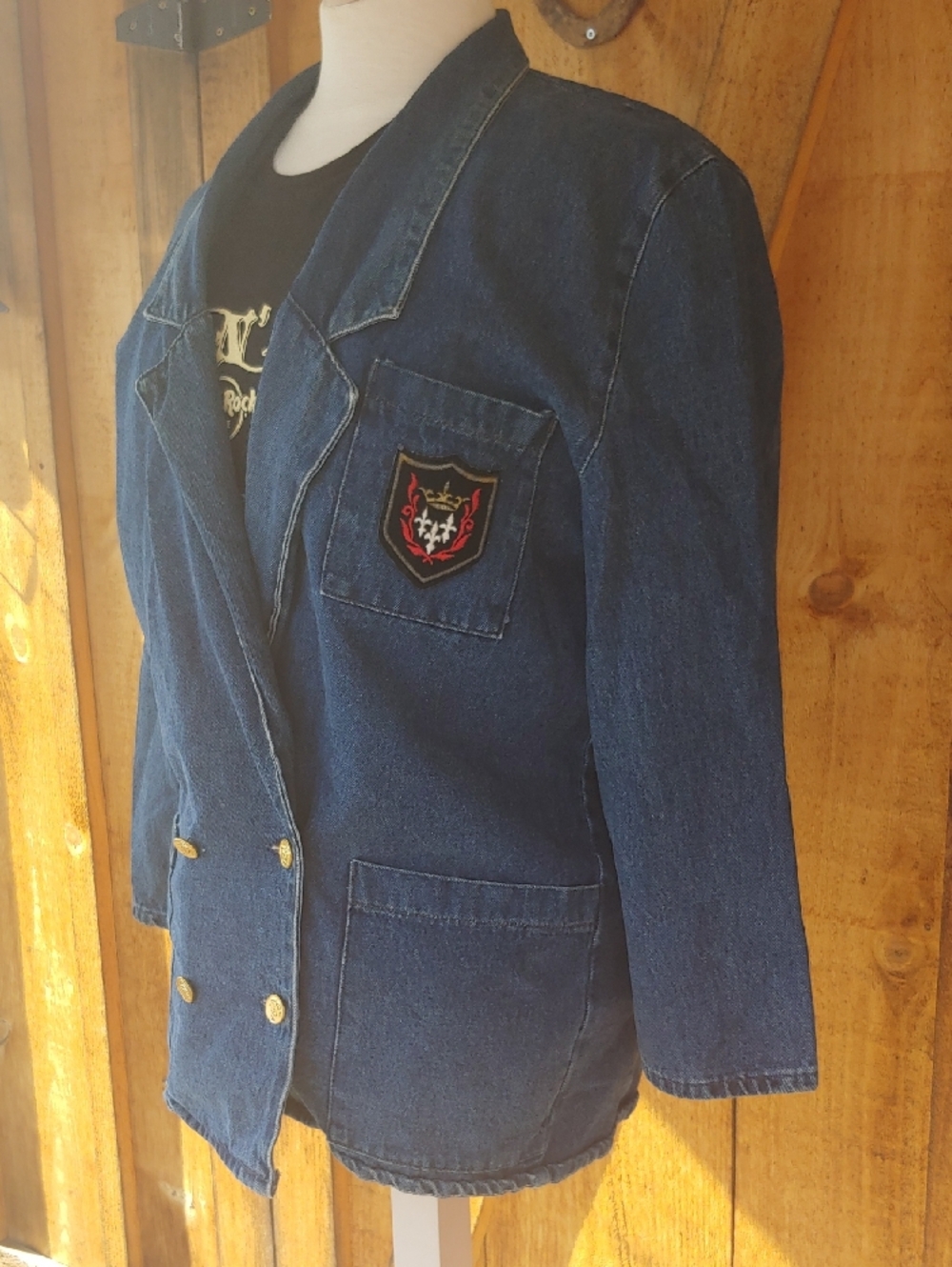 80s Crested Denim Double-Breasted Jacket Nevada - Picture 2 of 5